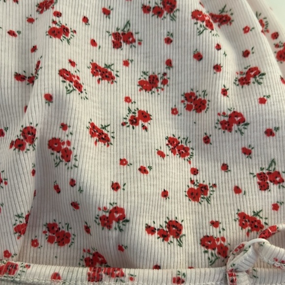 Shein White & Red Pink Roses 90's Y2K V-Neck Lace Neckline Summer Dress Size S - Picture 5 of 7